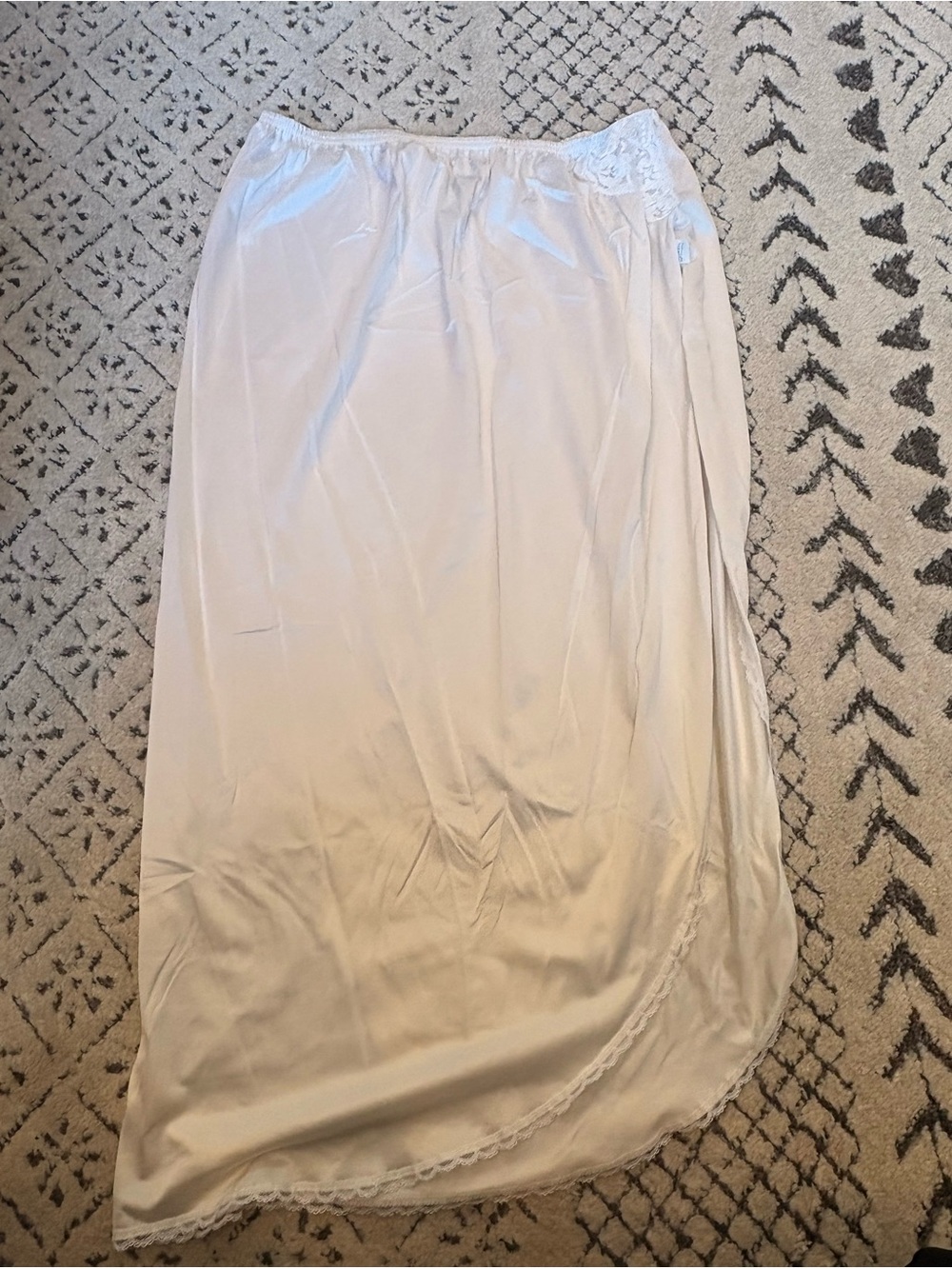 Vanity Fair White Maxi Slip Skirt with Lace Trim